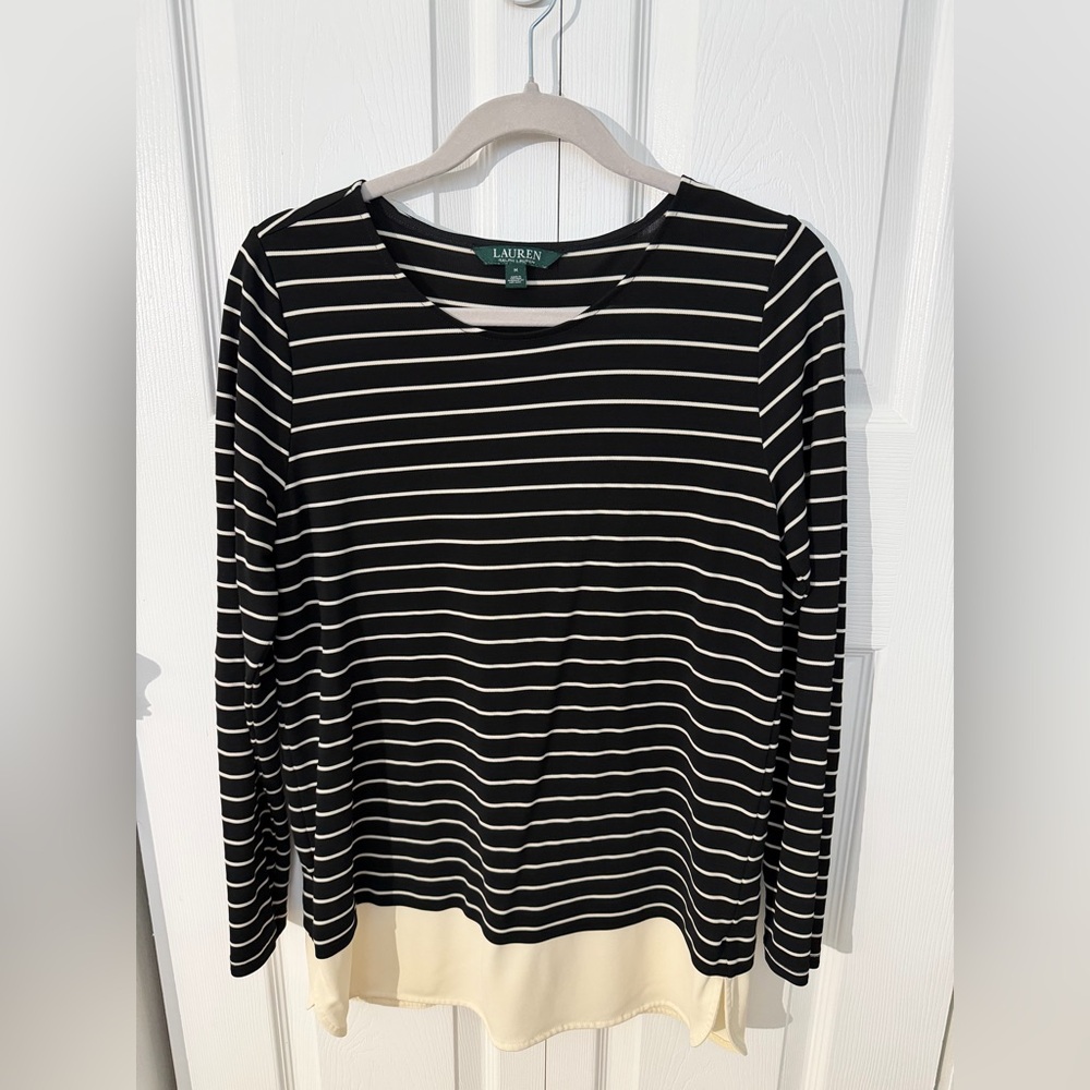 Polo Ralph Lauren Striped Black and Cream Long Sleeve Top